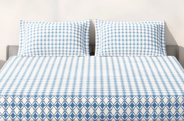 Spaces Aeris Blue Geometric 100% Cotton 144 TC King Fitted Sheet