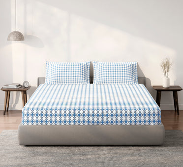 Spaces Aeris Blue Geometric 100% Cotton 144 TC King Fitted Sheet