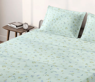 Spaces Aeris Light Blue Floral 100% Cotton 144 TC King Fitted Sheet