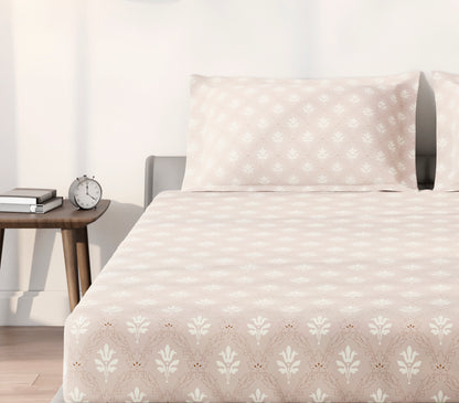 Spaces Aeris Light Taupe Floral 100% Cotton 144 TC King Fitted Sheet