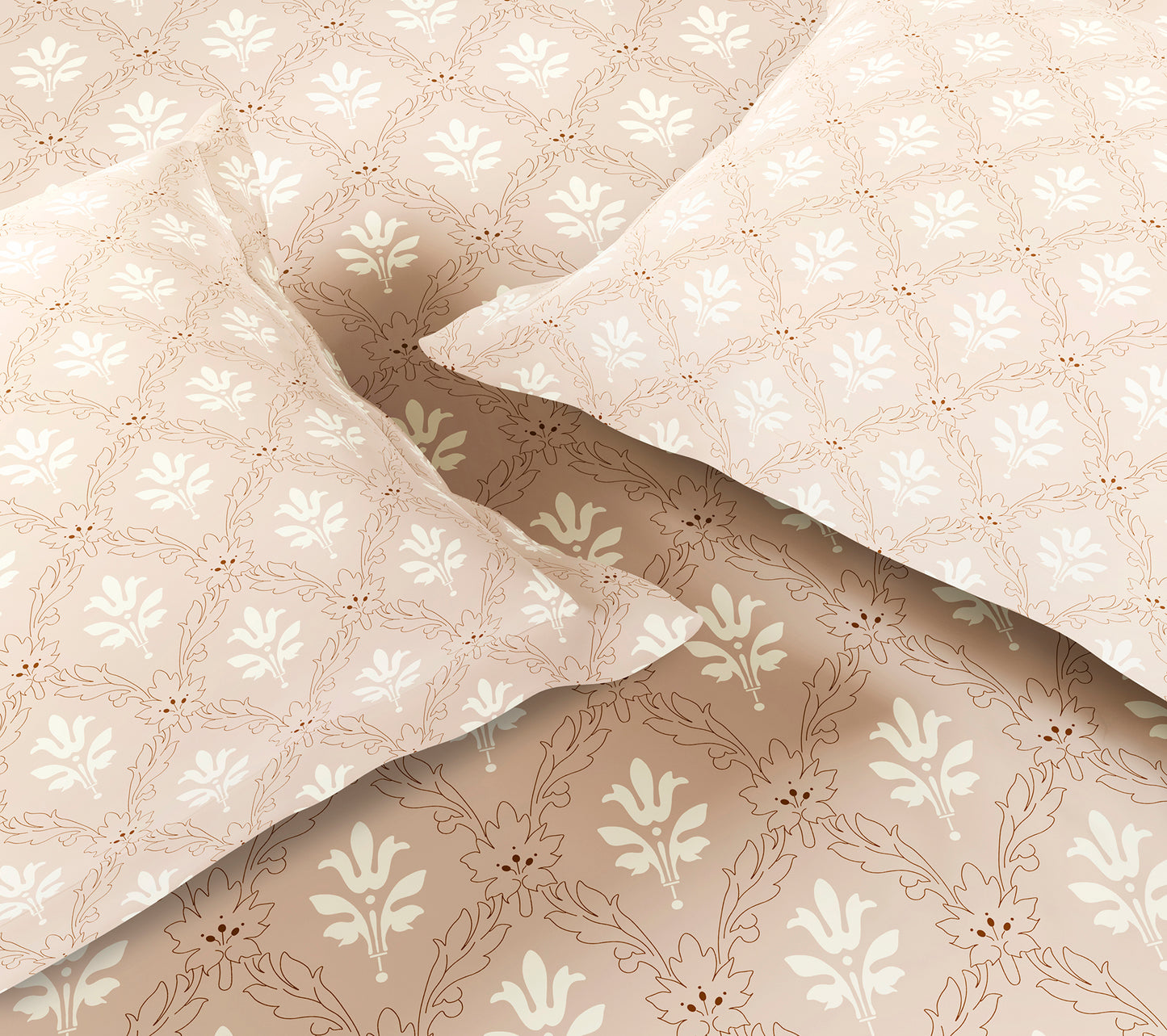 Spaces Aeris Light Taupe Floral 100% Cotton 144 TC King Fitted Sheet