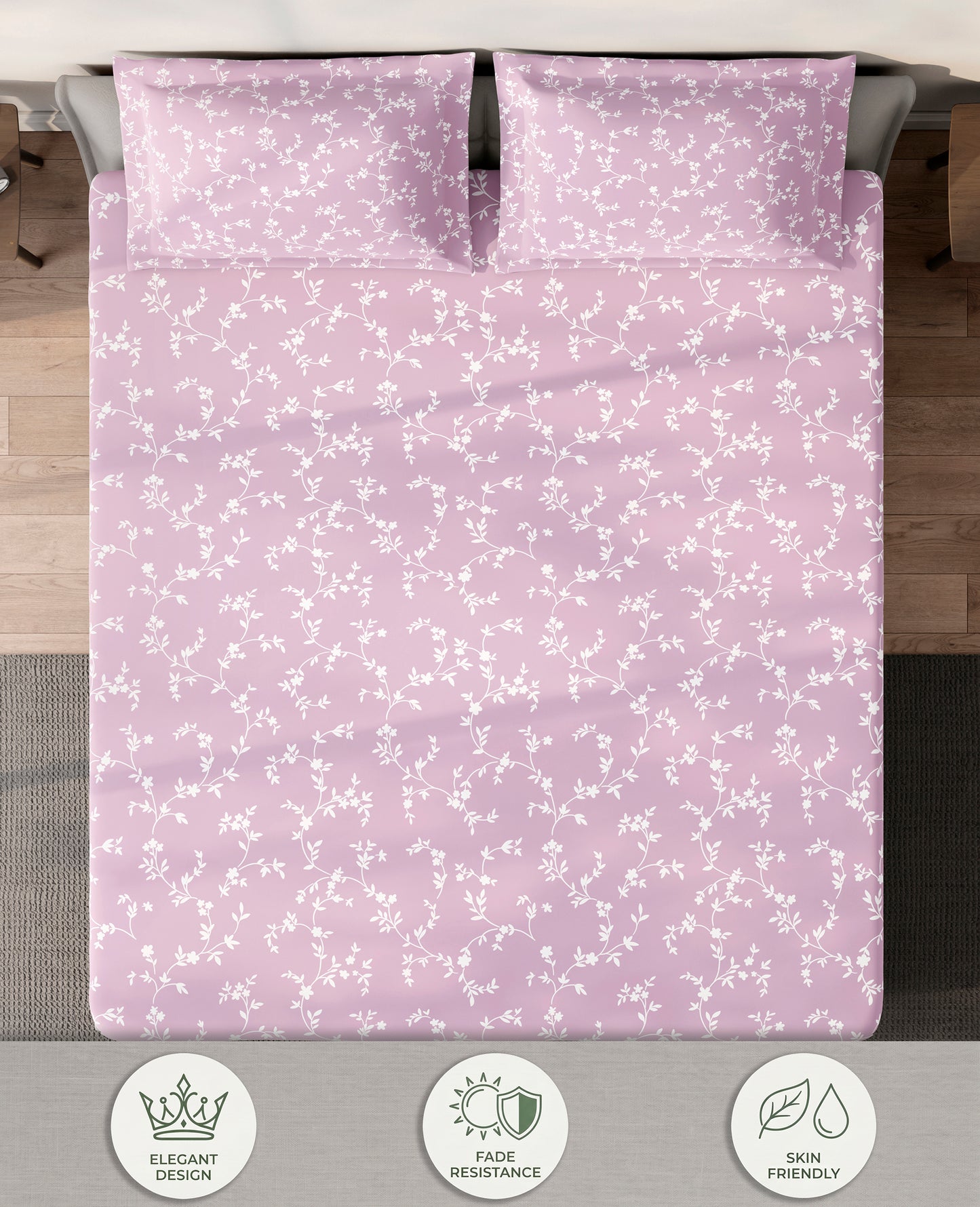 Spaces Aeris Light Pink Floral 100% Cotton 144 TC King Fitted Sheet