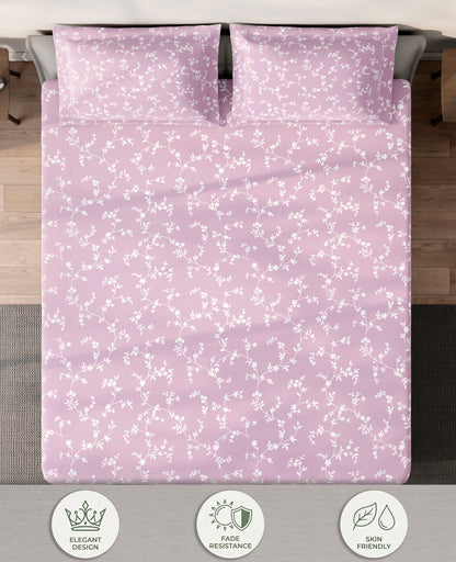 Spaces Aeris Light Pink Floral 100% Cotton 144 TC King Fitted Sheet
