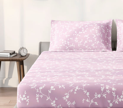 Spaces Aeris Light Pink Floral 100% Cotton 144 TC King Fitted Sheet