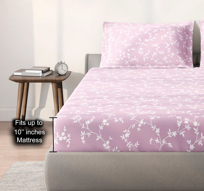 Spaces Aeris Light Pink Floral 100% Cotton 144 TC King Fitted Sheet