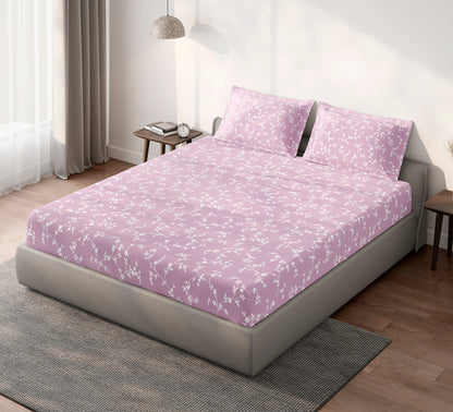 Spaces Aeris Light Pink Floral 100% Cotton 144 TC King Fitted Sheet