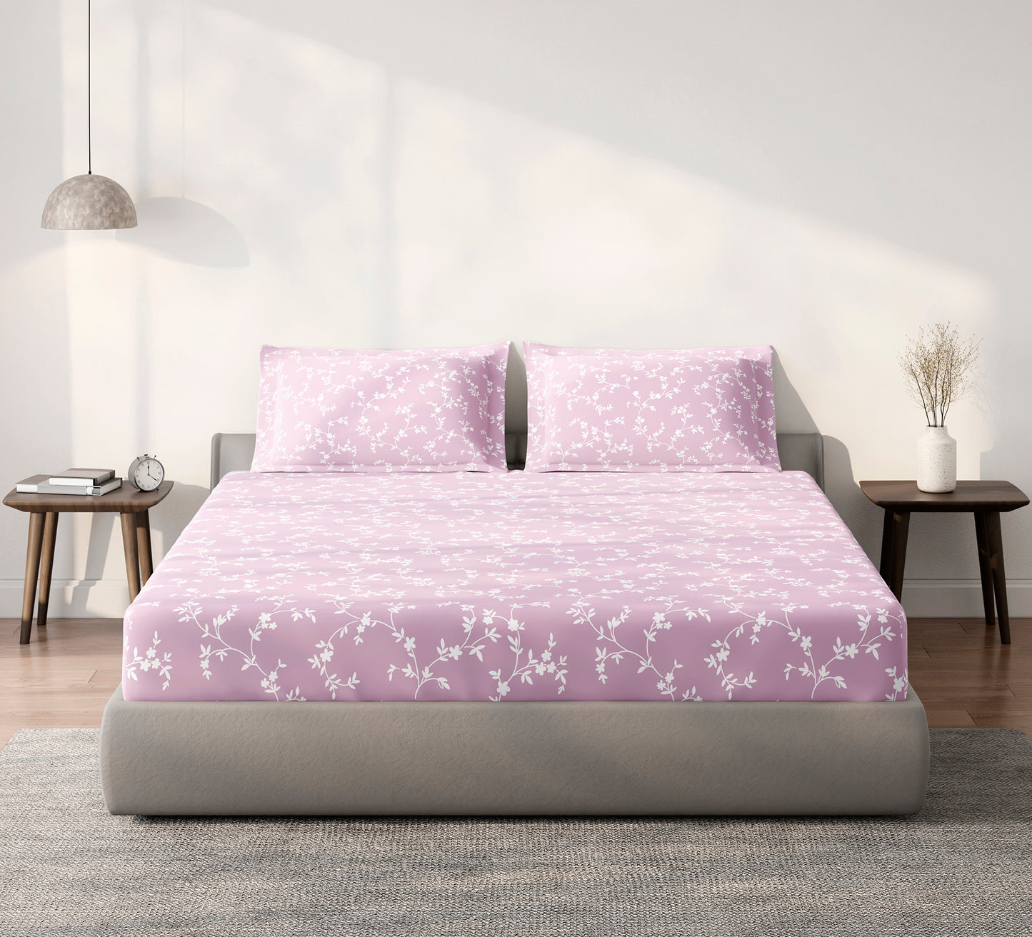 Spaces Aeris Light Pink Floral 100% Cotton 144 TC King Fitted Sheet