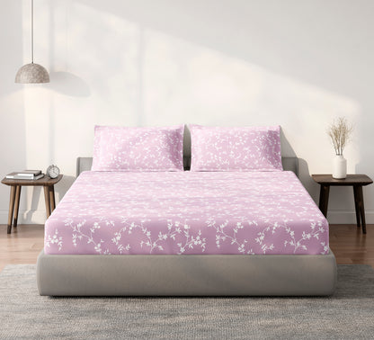 Spaces Aeris Light Pink Floral 100% Cotton 144 TC King Fitted Sheet