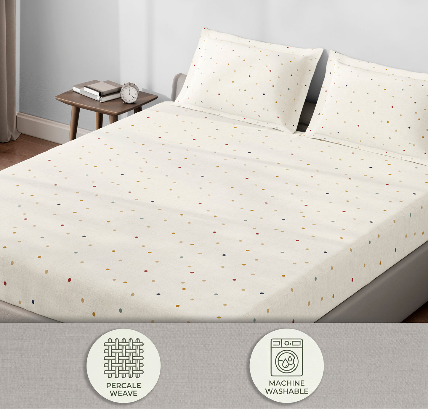 Spaces Aeris Beige Geometric Cotton 144TC Percale King Fitted Sheet
