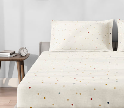 Spaces Aeris Beige Geometric Cotton 144TC Percale King Fitted Sheet