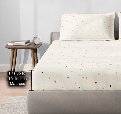 Spaces Aeris Beige Geometric Cotton 144TC Percale King Fitted Sheet