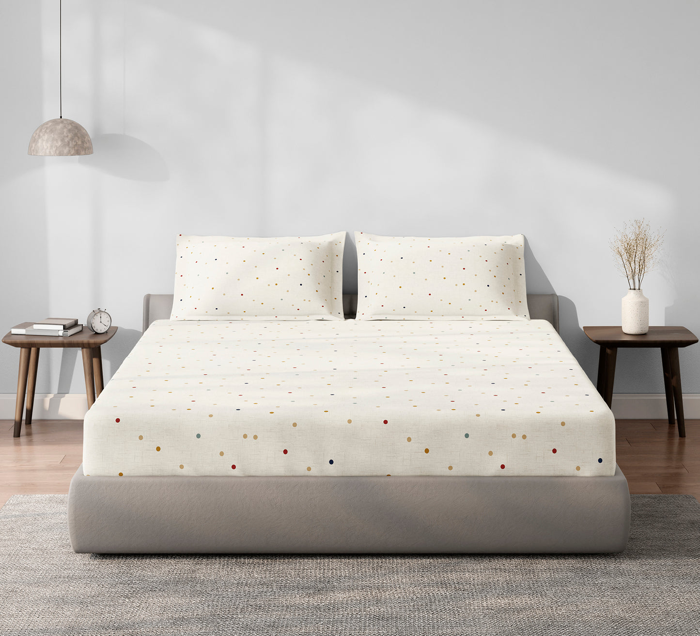 Spaces Aeris Beige Geometric Cotton 144TC Percale King Fitted Sheet