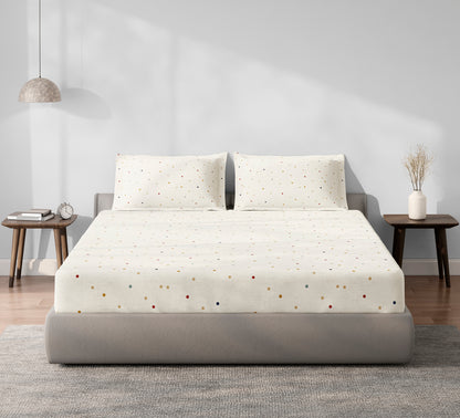 Spaces Aeris Beige Geometric Cotton 144TC Percale King Fitted Sheet