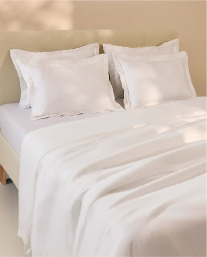Spaces Hygro Cotton 400 TC Solid White Double Bedsheet with 4 Pillow Covers – 108 x 108 Inches