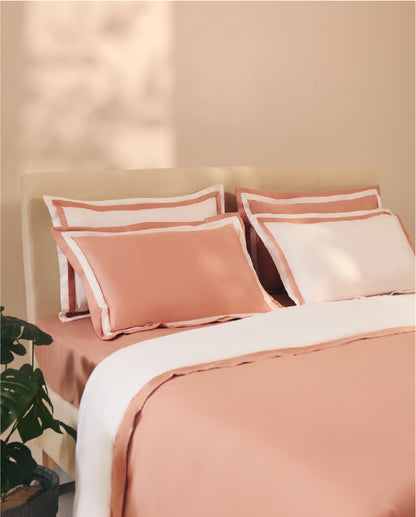 Spaces Hygro Cotton 400 TC Solid Coral Double Bedsheet with 4 Pillow Covers – 108 x 108 Inches