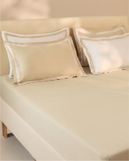 Spaces Hygro Cotton 400 TC Solid Light Yellow Double Bedsheet with 4 Pillow Covers – 108 x 108 Inches