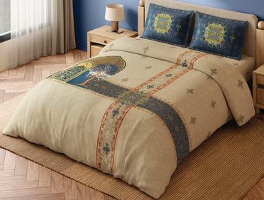 Spaces Meenakari Light Taupe Ornate 100% Cotton 300 TC Large Bedsheet with 2 Pillow Covers - 108 x 108 Inches