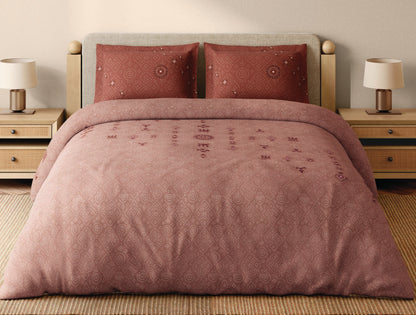 Spaces Godna Blush Ornate 100% Cotton 300 TC Large Bedsheet with 2 Pillow Covers - 108 x 108 Inches