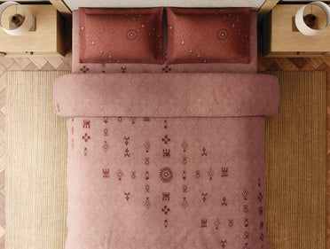 Spaces Godna Blush Ornate 100% Cotton 300 TC Large Bedsheet with 2 Pillow Covers - 108 x 108 Inches