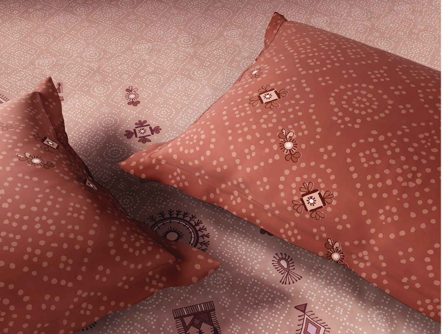 Spaces Godna Blush Ornate 100% Cotton 300 TC Large Bedsheet with 2 Pillow Covers - 108 x 108 Inches