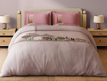 Spaces Miniature 100% Cotton 300 TC Light Pink Floral Large Bedsheet with 2 Pillow Covers - 108 x 108 Inches