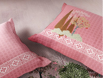 Spaces Miniature 100% Cotton 300 TC Light Pink Floral Large Bedsheet with 2 Pillow Covers - 108 x 108 Inches