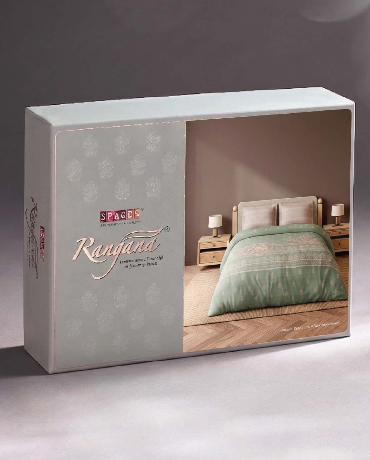 Spaces Wood Carving Light Green Ornate 100% Cotton 300 TC Large Bedsheet with 2 Pillow Covers - 108 x 108 Inches