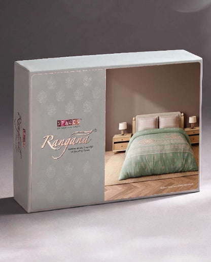 Spaces Wood Carving Light Green Ornate 100% Cotton 300 TC Large Bedsheet with 2 Pillow Covers - 108 x 108 Inches