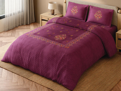 Spaces Paper Mache Maroon Floral 100% Cotton 300 TC Large Bedsheet with 2 Pillow Covers - 108 x 108 Inches