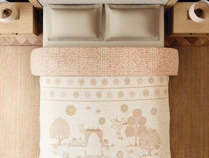 Spaces Sanjhi 100% Cotton 300 TC Floral Beige Double Quilt - 88 x 106 Inches