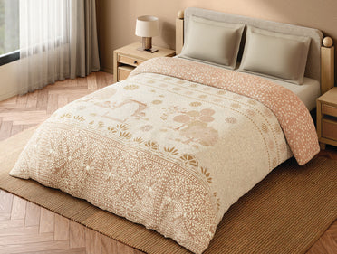 Spaces Sanjhi 100% Cotton 300 TC Floral Beige Double Quilt - 88 x 106 Inches
