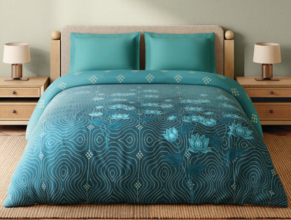 Spaces Miniature 100% Cotton 300 TC Floral Teal Double Quilt - 88 x 106 Inches