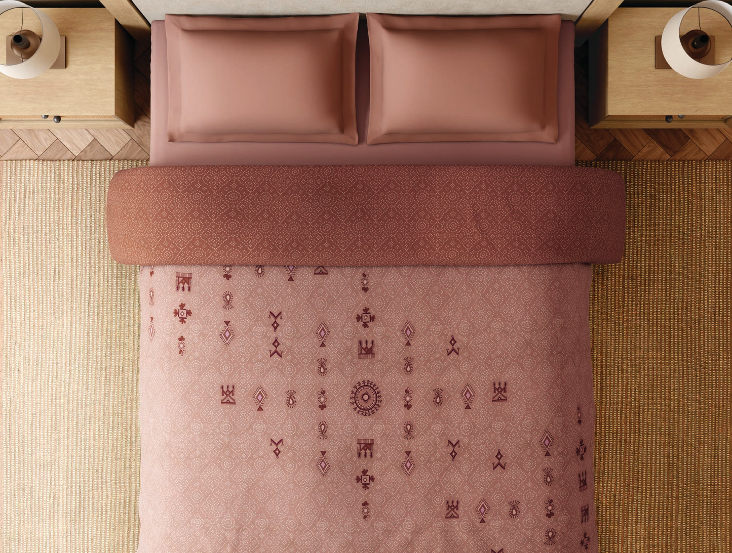 Spaces Godna 100% Cotton 300 TC Ornate Blush Double Quilt - 88 x 106 Inches
