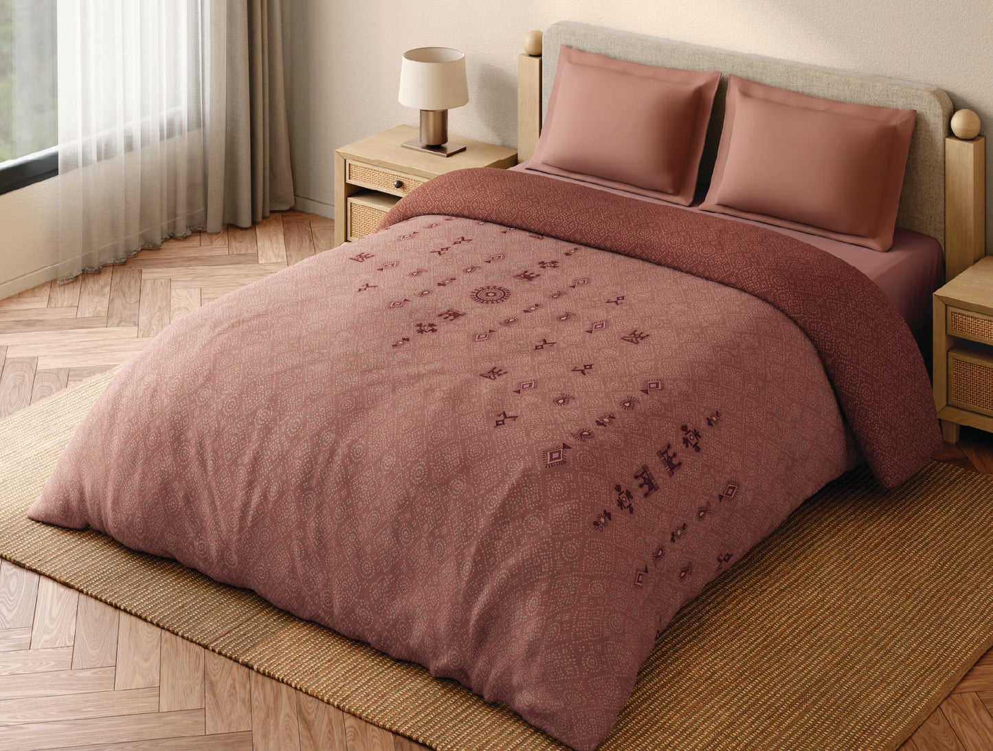 Spaces Godna 100% Cotton 300 TC Ornate Blush Double Quilt - 88 x 106 Inches
