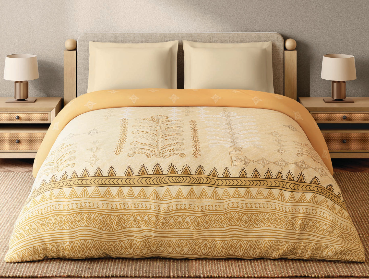 Spaces Godna 100% Cotton 300 TC Ornate Beige Double Quilt - 88 x 106 Inches