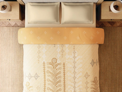 Spaces Godna 100% Cotton 300 TC Ornate Beige Double Quilt - 88 x 106 Inches