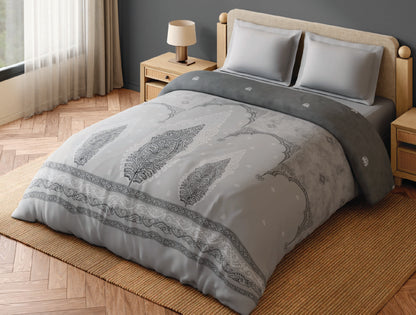 Spaces Patachitra 100% Cotton 300 TC Ornate Light Grey Double Quilt - 88 x 106 Inches