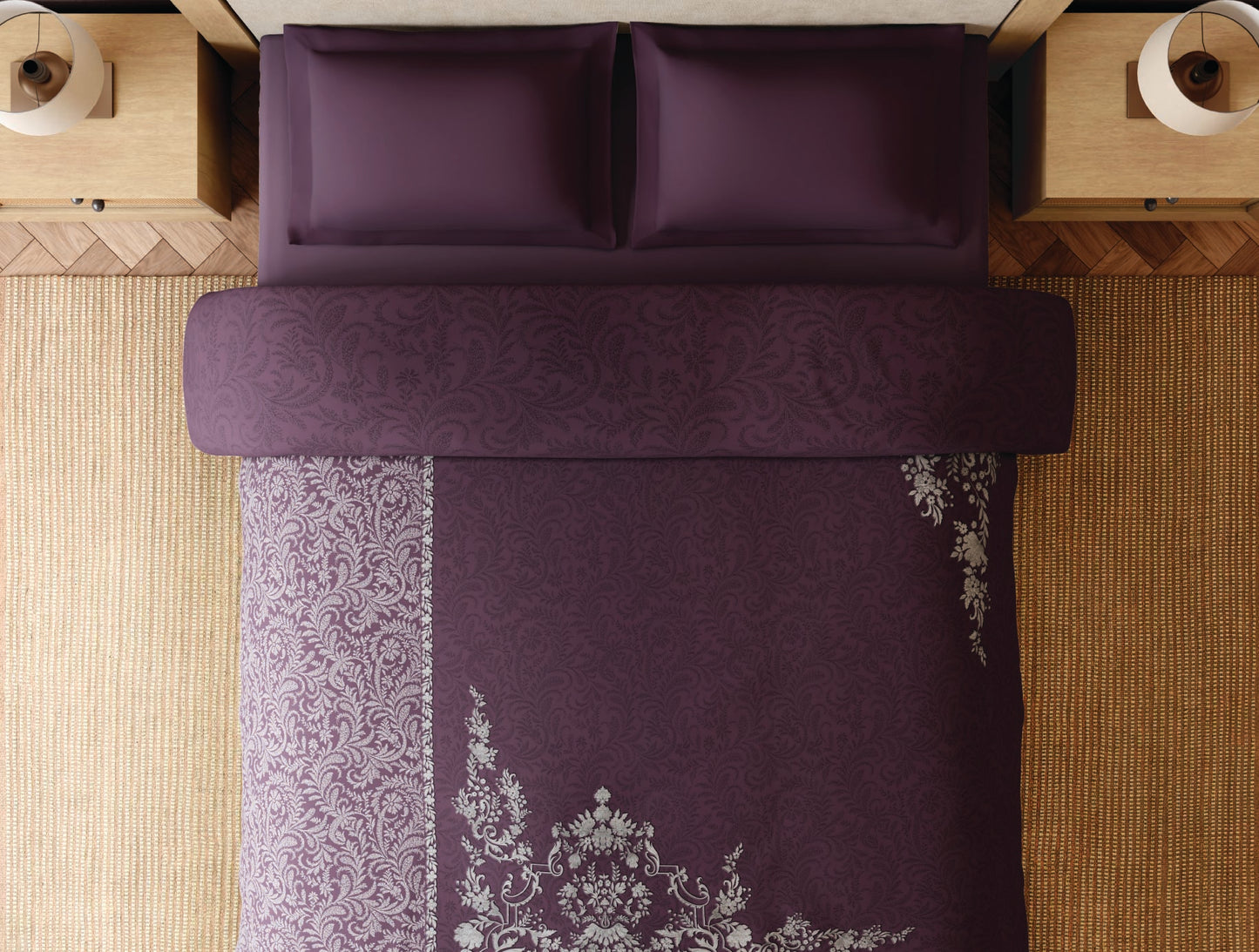 Spaces Bidriware 100% Cotton 300 TC Floral Dark Violet Double Quilt - 88 x 106 Inches