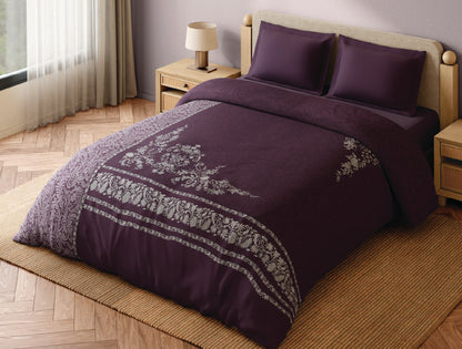 Spaces Bidriware 100% Cotton 300 TC Floral Dark Violet Double Quilt - 88 x 106 Inches