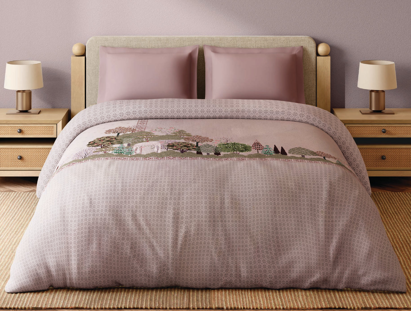 Spaces Miniature 100% Cotton 300 TC Floral Light Pink Double Quilt - 88 x 106 Inches