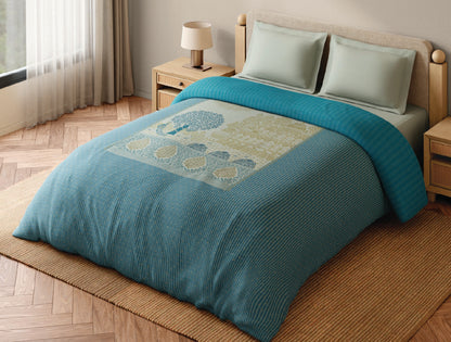 Spaces Sanjhi 100% Cotton 300 TC Abstract Aqua Double Quilt - 88 x 106 Inches