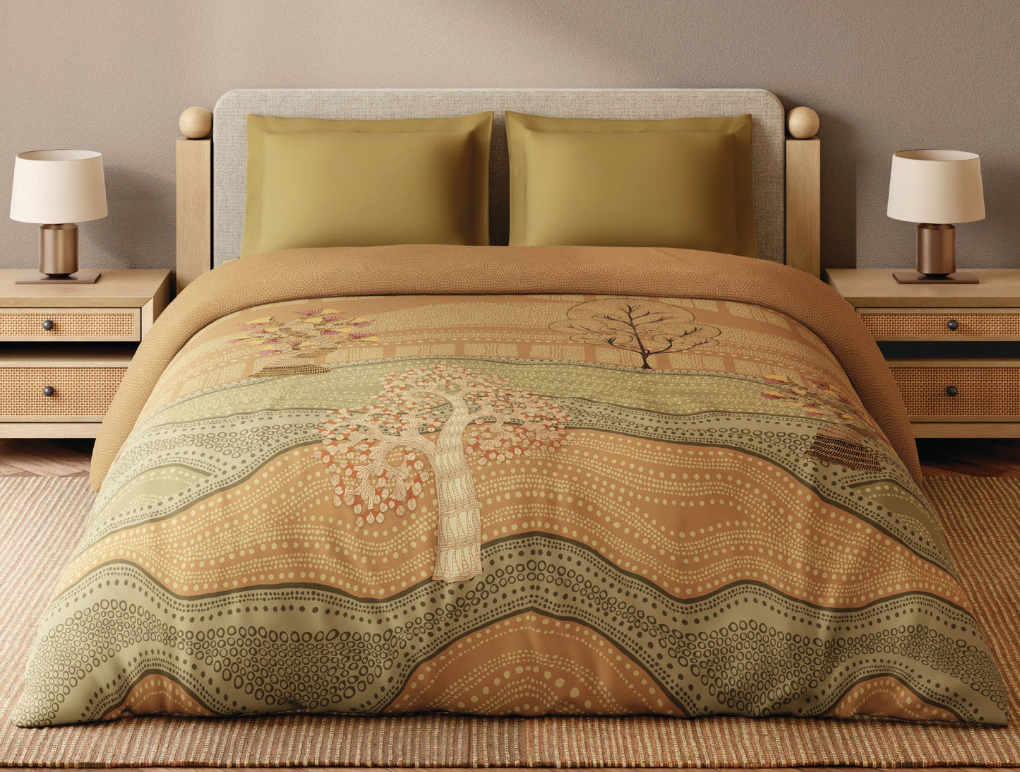 Spaces Gond 100% Cotton 300 TC Abstract Coral Double Quilt - 88 x 106 Inches