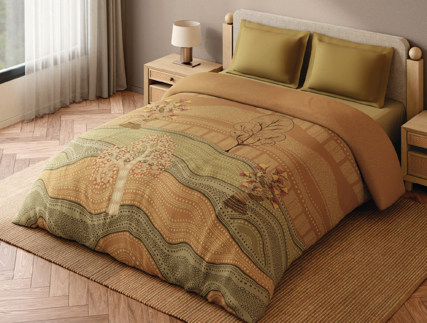 Spaces Gond 100% Cotton 300 TC Abstract Coral Double Quilt - 88 x 106 Inches
