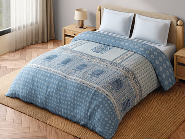 Spaces Blue Pottery 100% Cotton 300 TC Ornate Light Aqua Double Quilt - 88 x 106 Inches