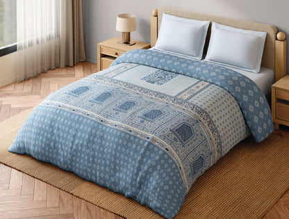 Spaces Blue Pottery 100% Cotton 300 TC Ornate Light Aqua Double Quilt - 88 x 106 Inches