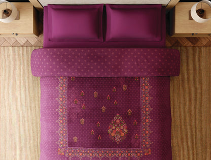 Spaces Paper Mache 100% Cotton 300 TC Floral Maroon Double Quilt - 88 x 106 Inches