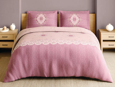 Spaces Paper Mache Pink Floral 100% Cotton 210 TC Large Bedsheet with 2 Pillow Covers - 108 x 108 Inches