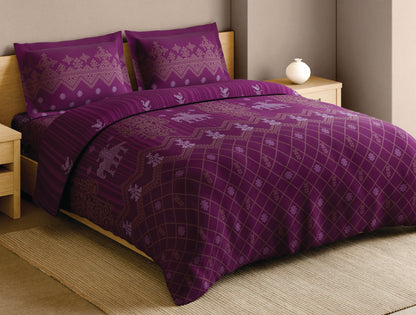 Spaces Kasuti Dark Pink Ornate 100% Cotton Large Bedsheet with 2 Pillow Covers - 108 x 108 Inches