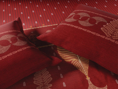 Spaces Patachitra Red Ornate 100% Cotton Large Bedsheet with 2 Pillow Covers - 108 x 108 Inches