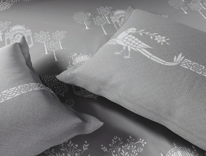 Spaces Sanjhi Grey Floral 100% Cotton Large Bedsheet with 2 Pillow Covers - 108 x 108 Inches